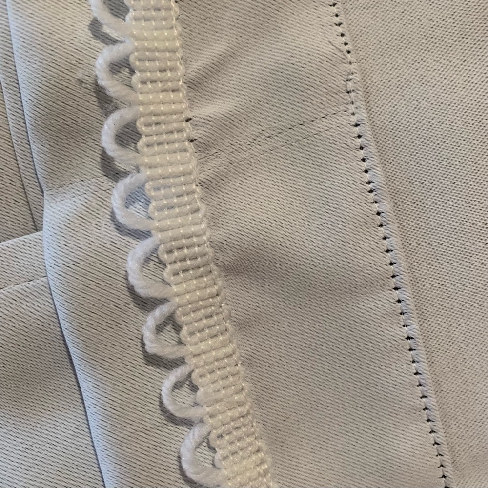 West Elm Gray Blue Curtain Panel Embroidered White Trim - Picture 4 of 5